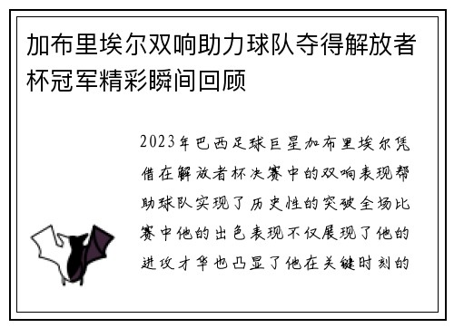 加布里埃尔双响助力球队夺得解放者杯冠军精彩瞬间回顾